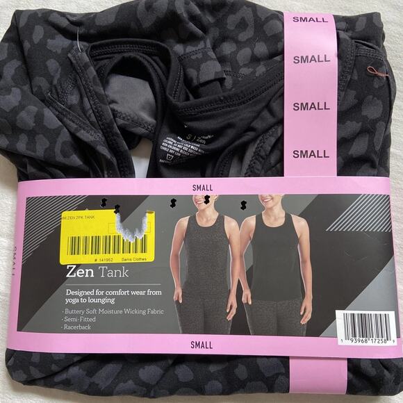Members Mark Womens Semi Fitted Zen Tank Tops 2-Pack Leopard/Black Size S - Picture 2 of 7